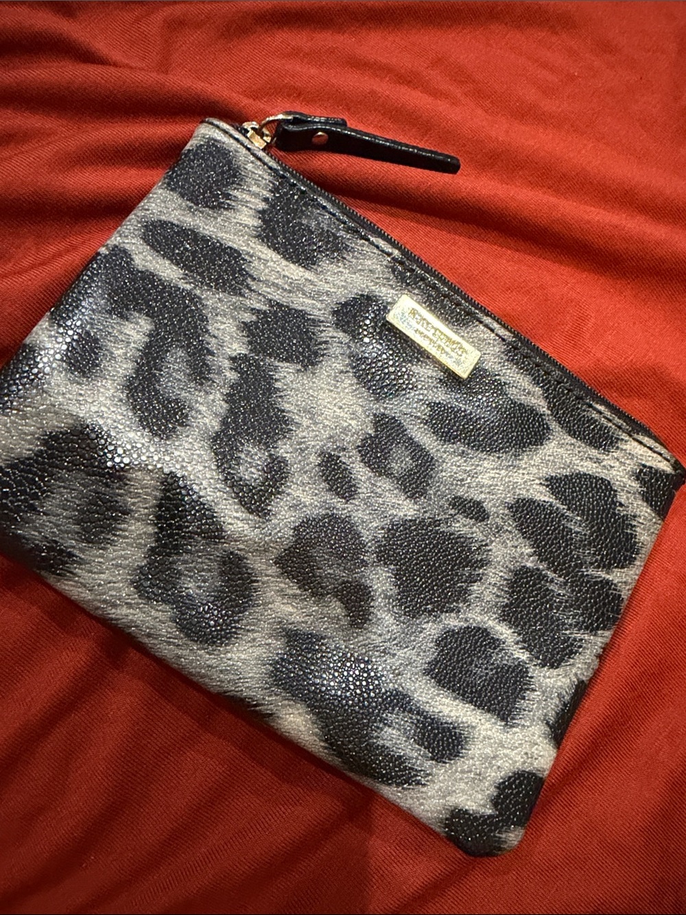 kate spade Black and Gray Leopard Print Zip Pouch